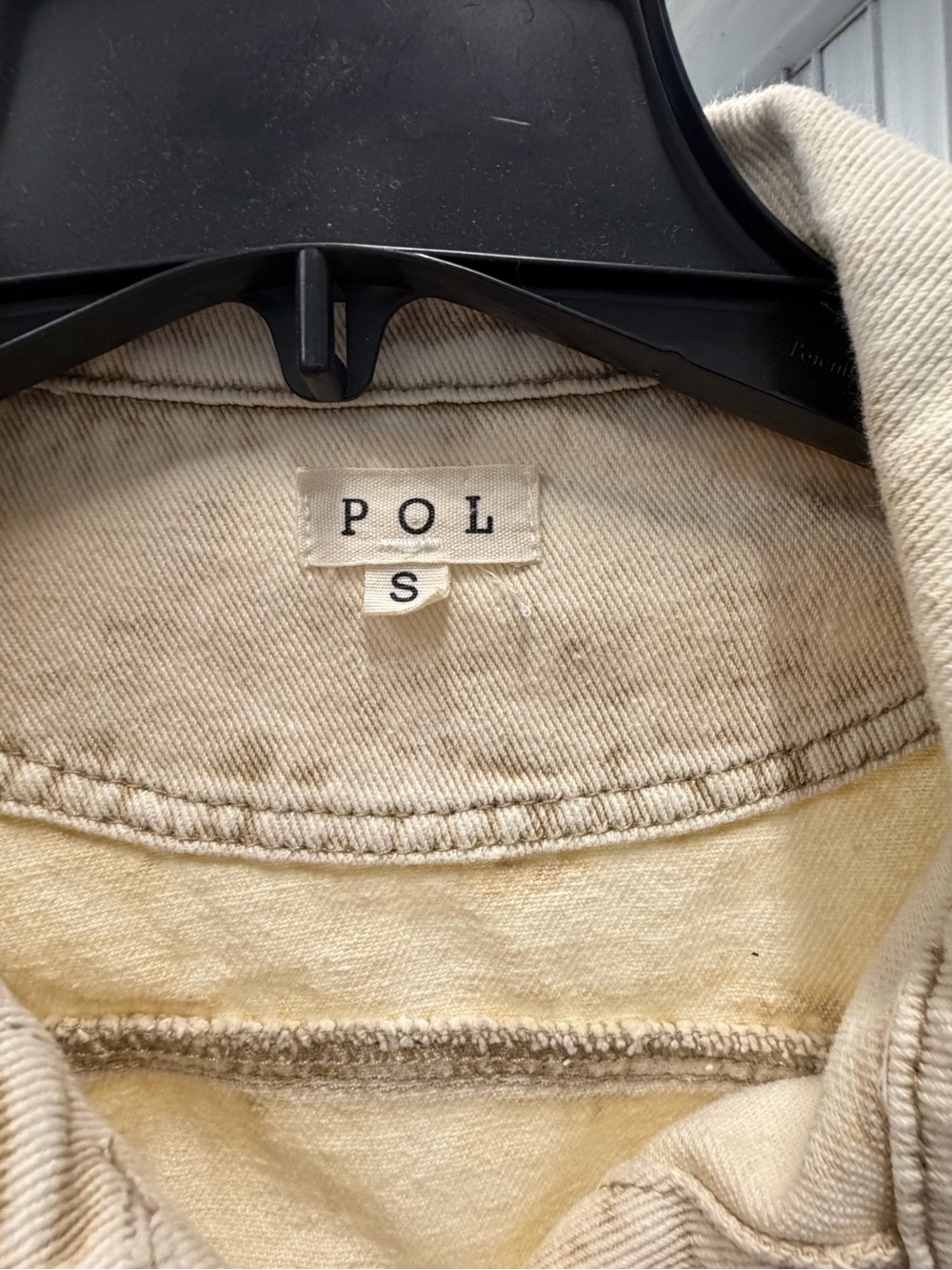 POL Cream Cropped Denim Jacket with Leopard Patches Sz Sm - Picture 2 of 6